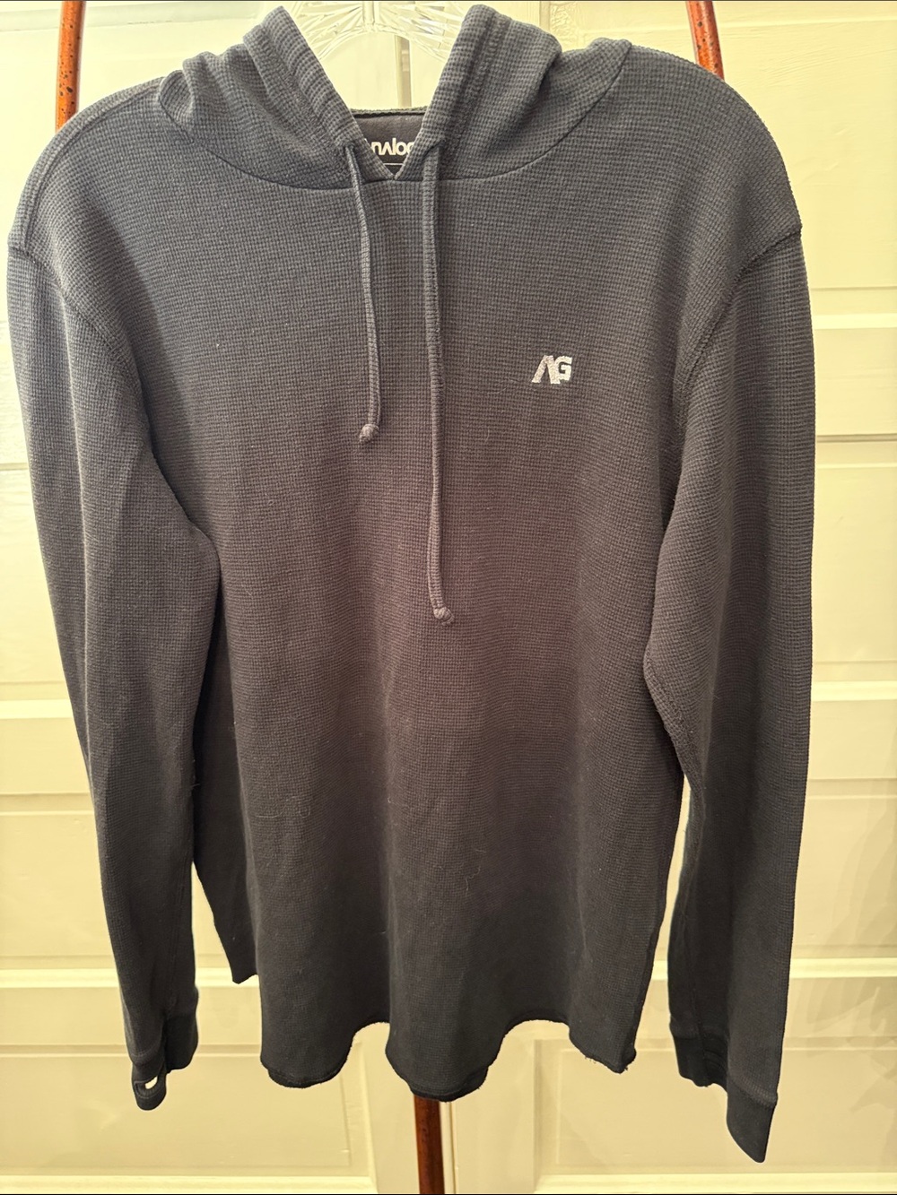 Analog AG thermal Waffle Knit Hoodie Black Pullover Thumbholes Men’s M